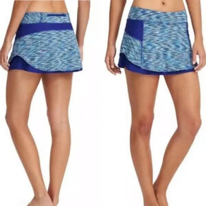 Athleta Good Match Womens Skort S Blue Teal Spacedye Zip Pocket Skirt Shorts